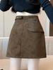 Women's High-Waisted Suede Plush Mini Skirt - Irregular A-Line Design for Autumn/Winter 2025
