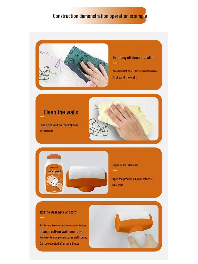 Orange Wall Large Roller White Water-Based Latex Paint - Low-Odor Interior Repair Paint