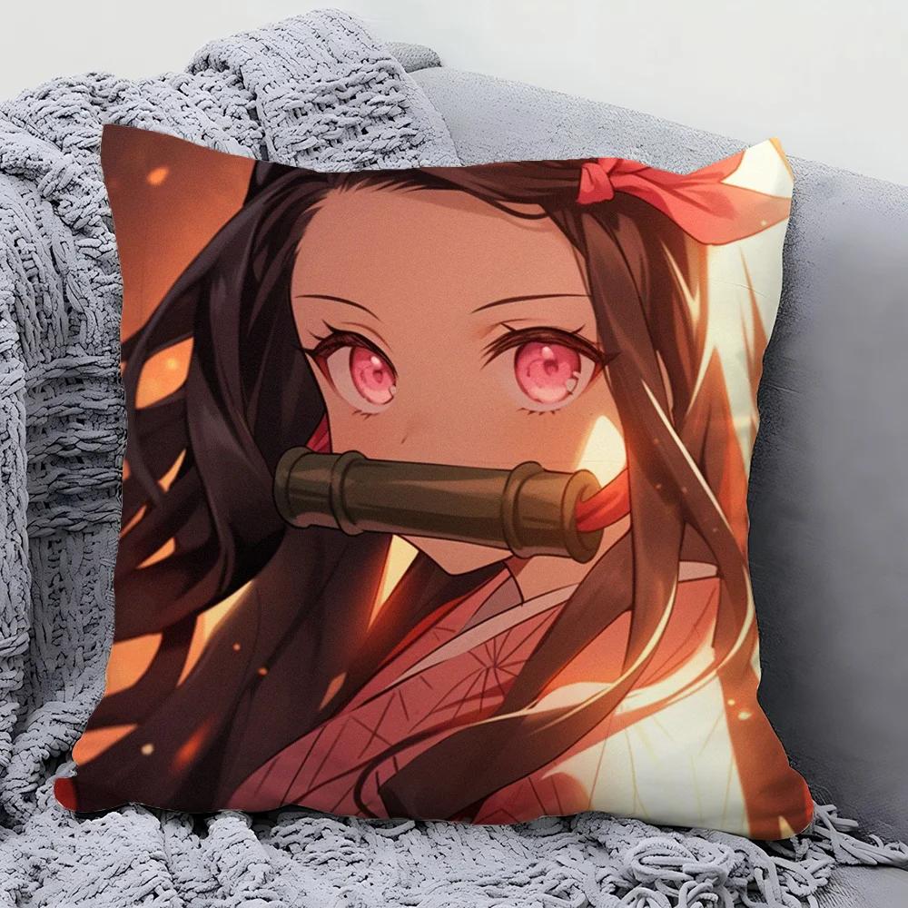 1Pc Nezuko Animation Demo Slayer Blade Pillow Case Square Pillow Bedroom Sofa Leisure Comfortcarlivingroom Home Decoration 40X40