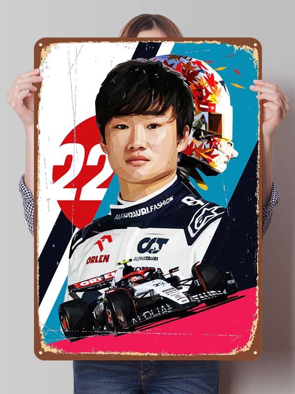 Yuki Tsunoda Racer Posters F1 Racing Metal Signs Decor for Room Decoration Custom Tin Plates for Wall Art Decoration Retro Home