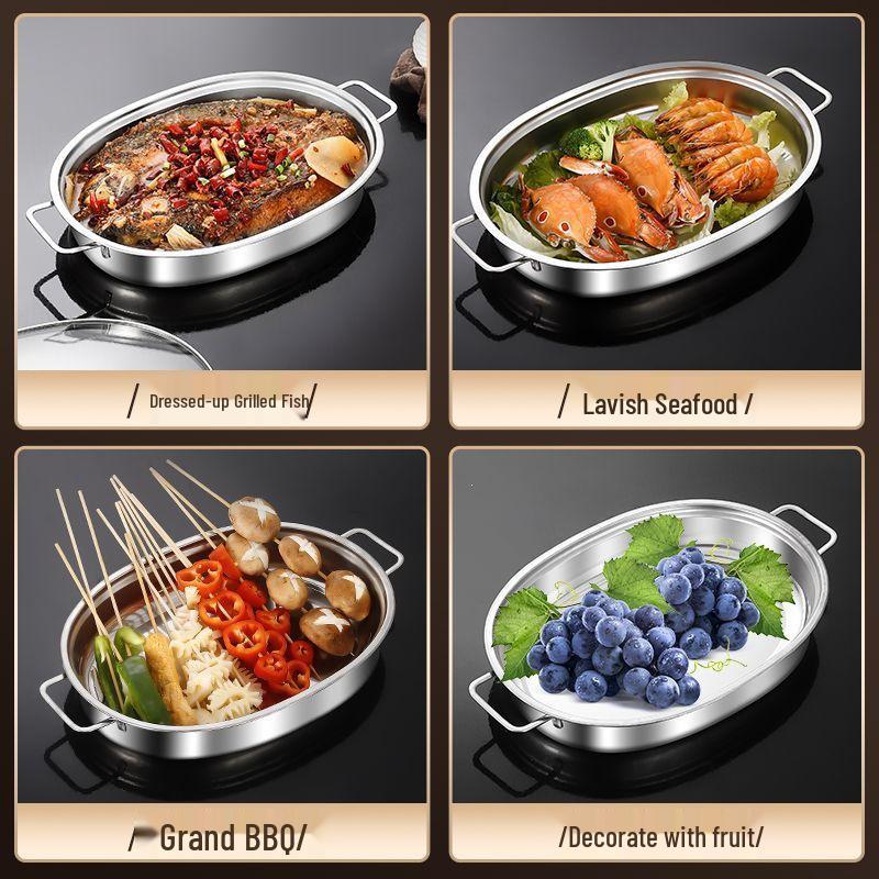 Extra Thick Food Grade Stainless Steel Fish Pan for Grilling, Steaming, and Baking