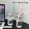Tazza di Plastica da 450ml con Cannuccia Tè Caffè Latte Cannucce Semplici Dolce Carina Tazza a Stella Regali per Amici