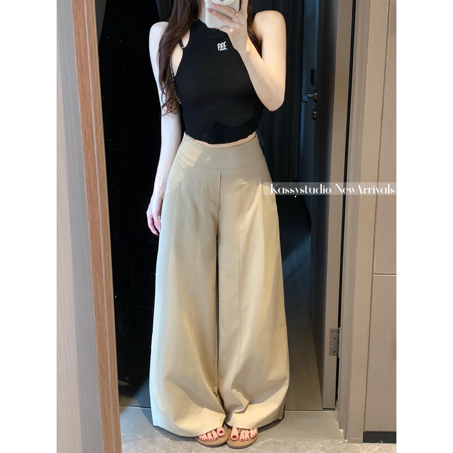 Retro Brown High-Waisted Casual Wide-Leg Pants - Spring/Summer 2026 Collection Small