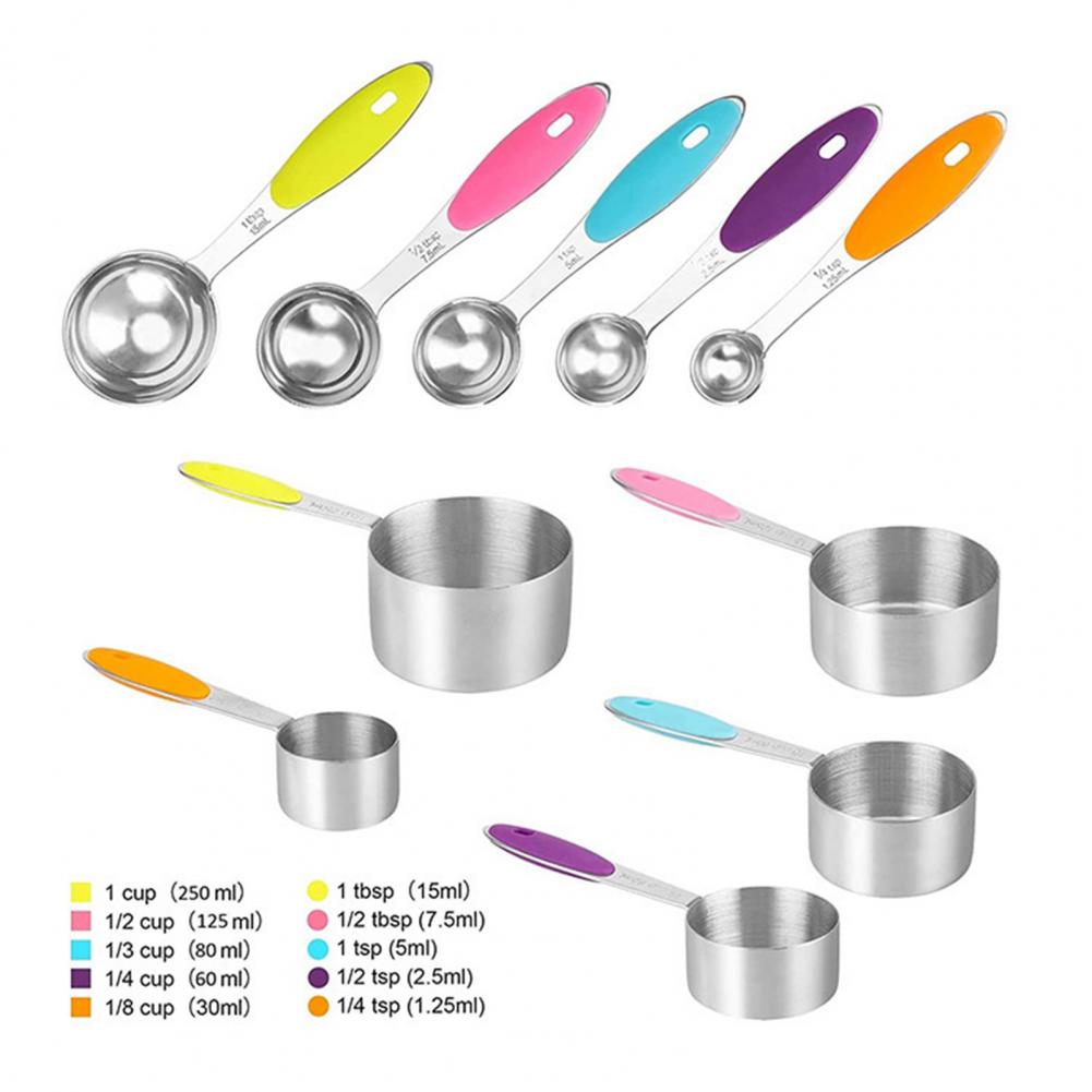 Measuring Spoon Set With Anti-Slip Silicone Handles Stainless Steel Food Grade Spoon Baking And Cooking Cups Portable Storage