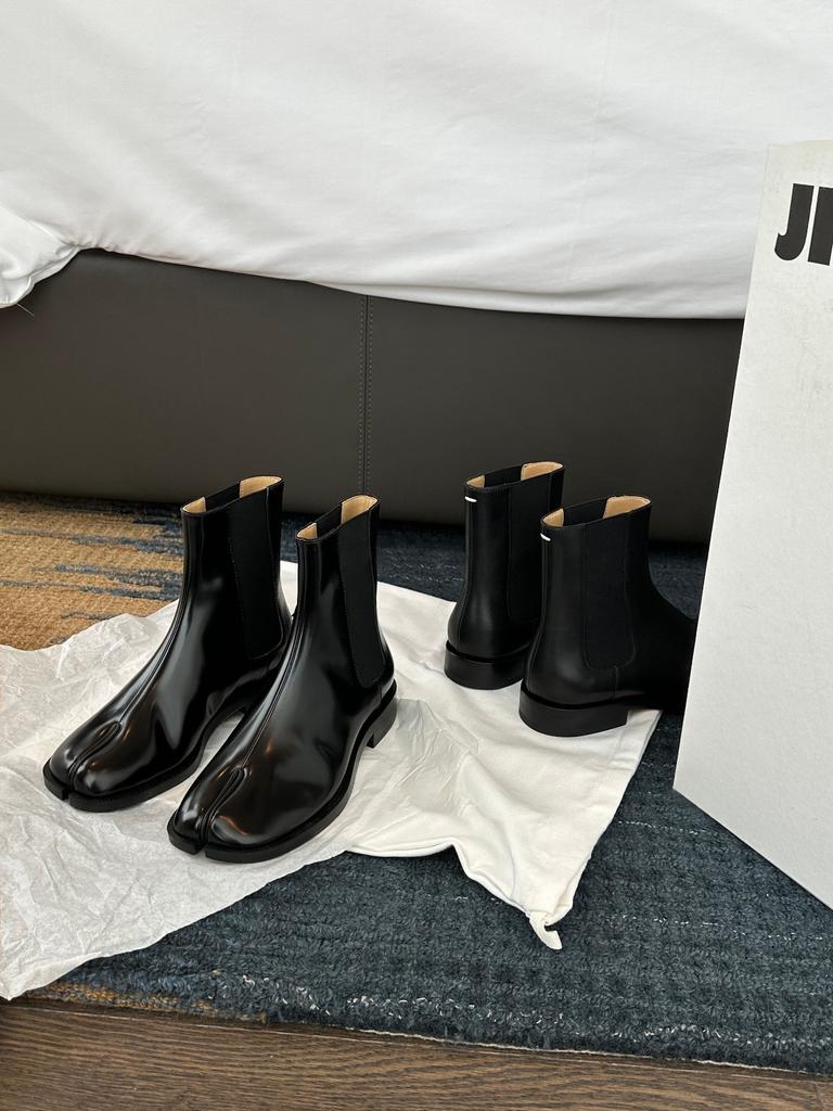 Cowhide version~ niche medium tube elastic toe Chelsea boots women's British style retro split-toe short boots pig's trotter boots