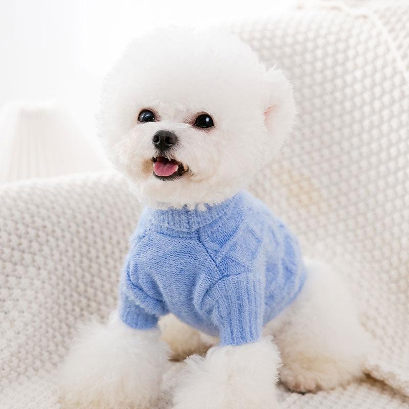 

Puppy dog sweater autumn knitted imitation mink twisted small dog teddy cat two feet warm pet dog clothes XS (recommended weight 1-1.5 kg) синій