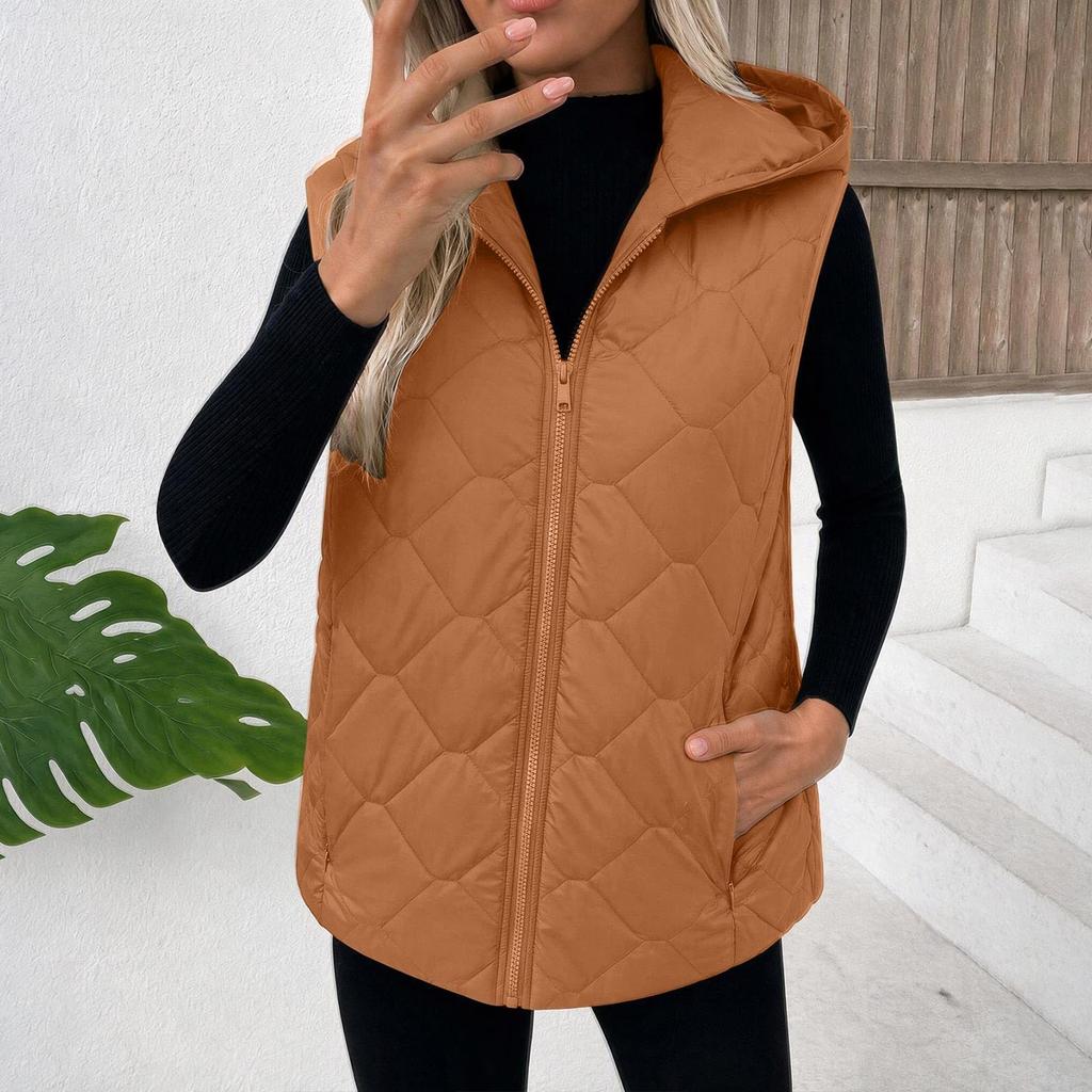 Women's Casual Padded Vest with Pockets and Zipper Sleeveless Jacket for Fall Winter