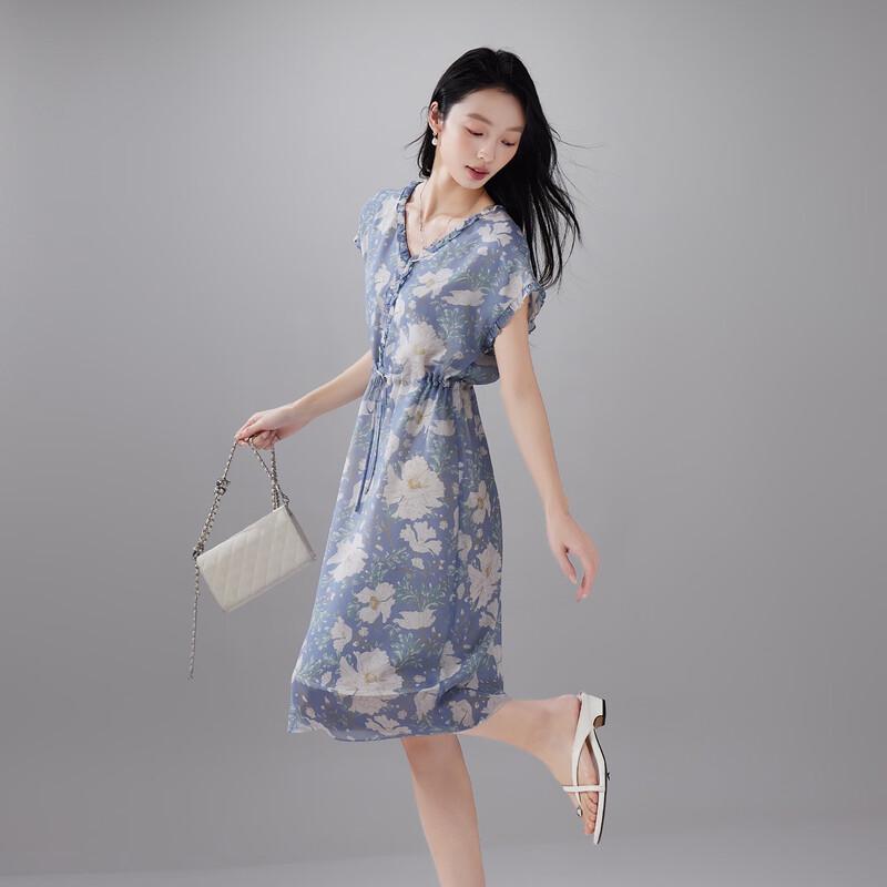 SOFSIL 2026 Summer Floral V-neck Short Sleeve Midi Dress L