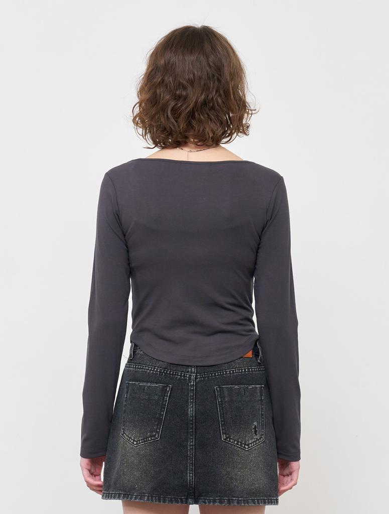 GENERALIDEA Heart Neck Shirred Long Sleeve Tee [Charcoal] / Wbe1L01506