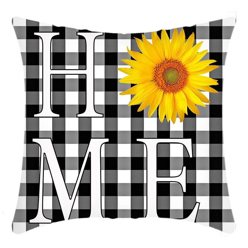 New Green Plant Blue Letter Print Daisy Chrysanthemum Print Sofa Cushion Cover