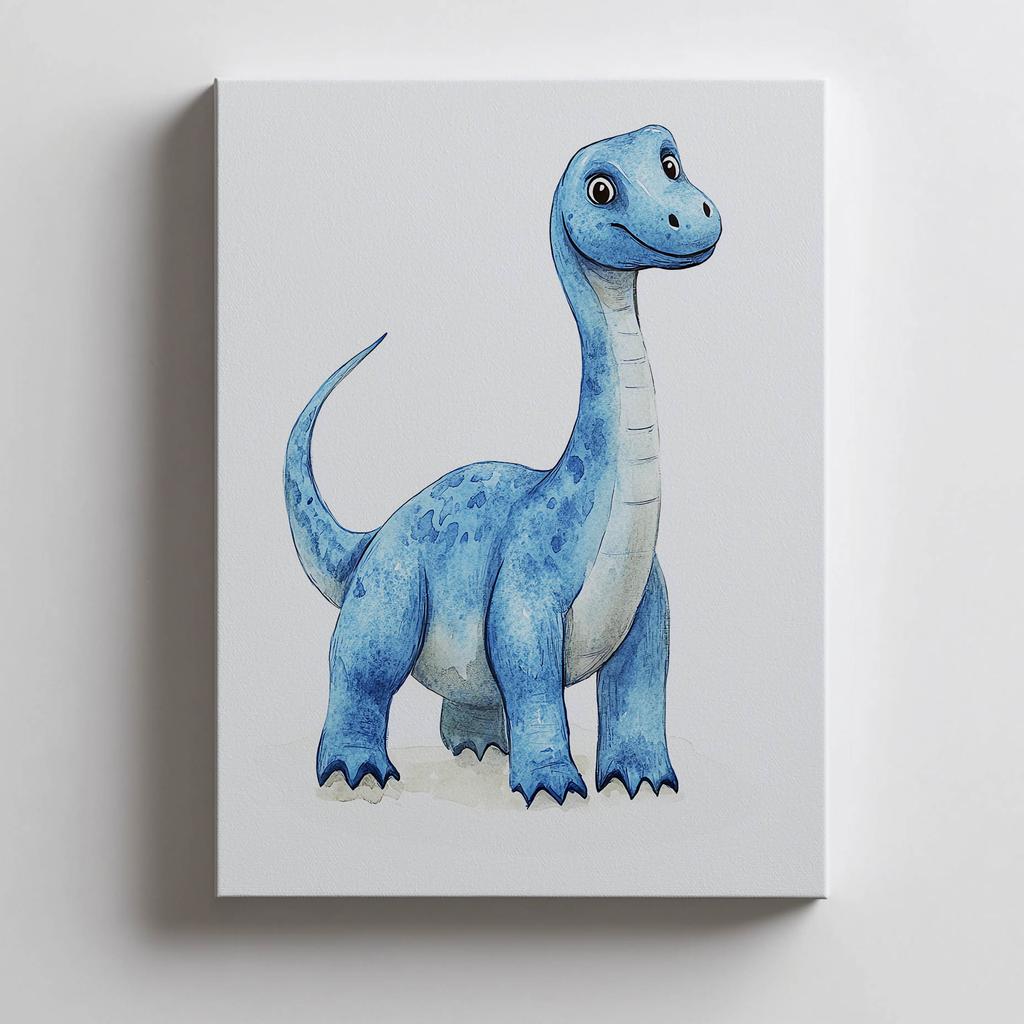 Plakat Niebieski Dinozaur W Krainie Fantazji Plakat Niebieski Dinozaur W Krainie Fantazji, 30X40 Cm, Bez Ramy, Płótno Premium Na Blejtramie