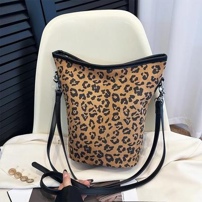 Autumn and Winter High-end Leopard Print Large Capacity Bucket Bag Elegant and Versatile Shoulder Bag Messenger Bag