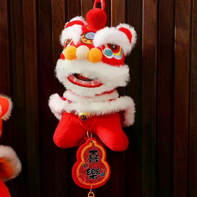 Cartoon Lion Dance Keychain Awakened Lion Chinese Style Lion Dance Pendant Plush Doll Year Of Horse Chinese New Year Gift