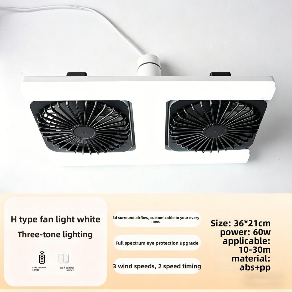 New Dual Fan Ceiling Light, E27 Screw Base LED Fan Lamp for Bedroom Kitchen, Super Strong Wind Quiet Ceiling Fan Light