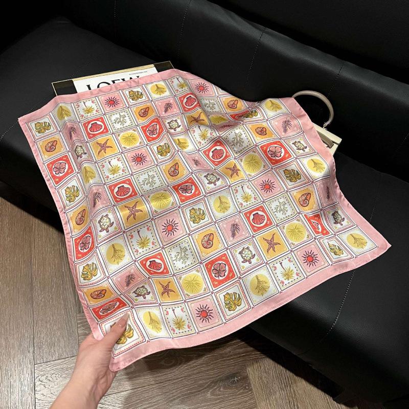 Fashion Black and White Printing Temperament Square Scarf Imitation Silk Korean Version Decorative Scarf Scarf Professional Decorative Shawl Silk Scar