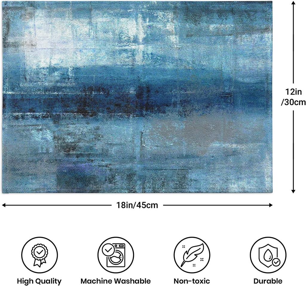 Sorfbliss Modern Art Placemats Set of 4 Blue and Grey Abstract Painting Place Mats for Dining Table Home Party Decor 18x12 Inch