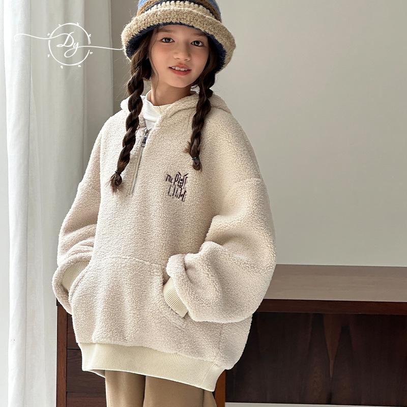 

Свитер с капюшоном из бархата для девочек Sanlo Plus - модная детская одежда осень/зима 2024 140cm красный