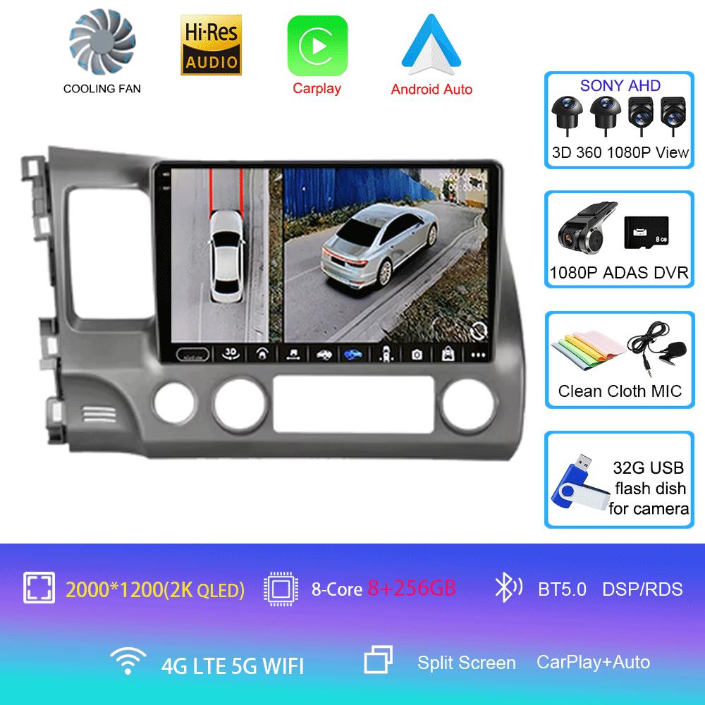 For Honda Civic 2005 - 2012 2Din 4G Android 14 Car Stereo Radio Multimedia Video Player Navigation GPS Head Unit Carplay Monitor