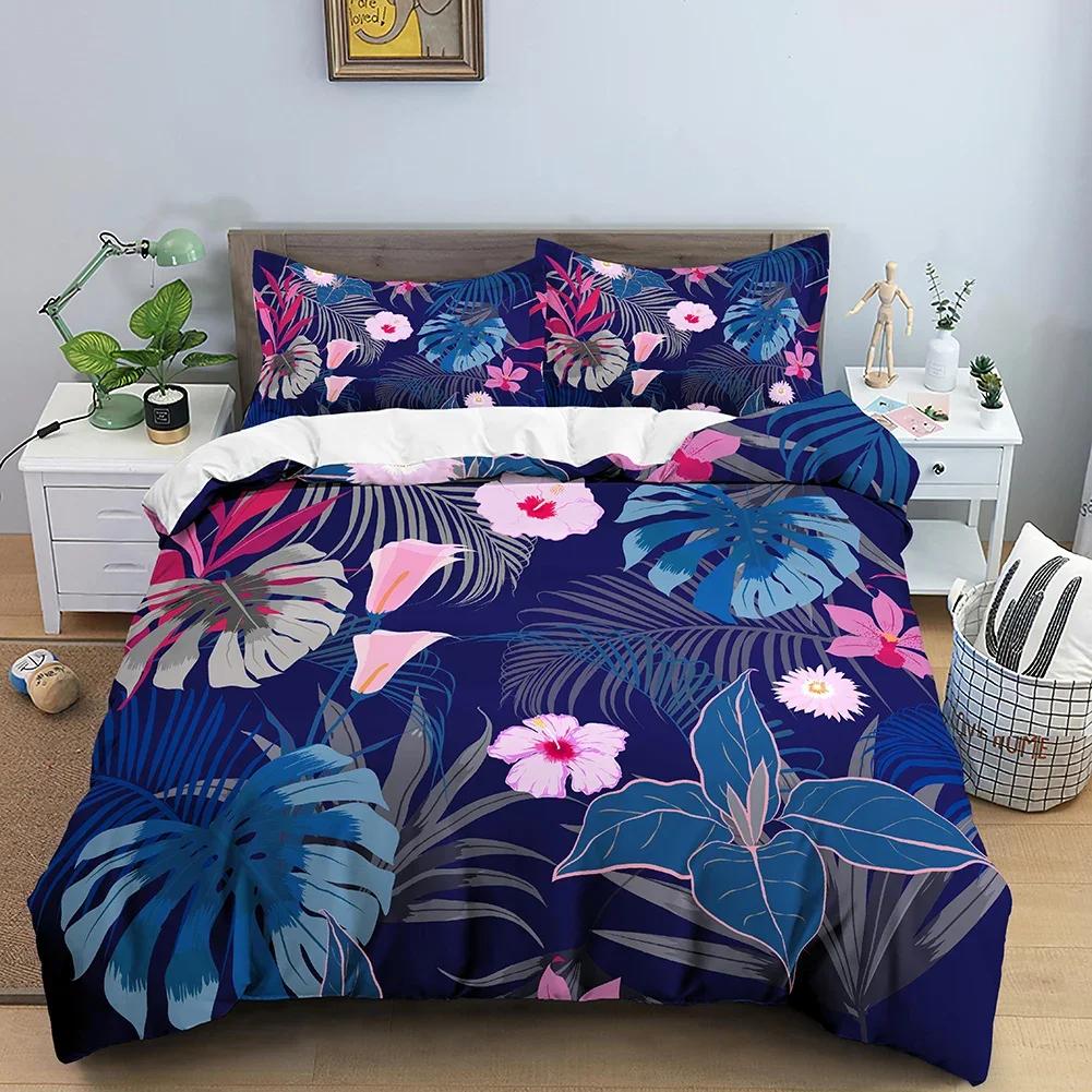 Leaves Duvet Cover Set 3D Flower Printed Bedding Set Comforter Cover With Pillowcase Single Twin King Queen Bedclothes 2/3Pcs