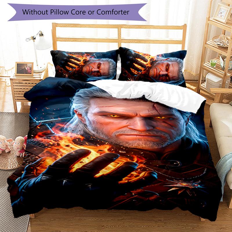 3pcs The W-Witcher 3 Wild Hunt GAME pattern bedding set duvet cover set includes duvet cover &pillowcases, perfect all season bedroom decoration & gi