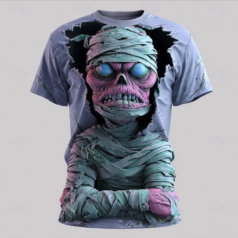 Koszulka męska 3D Sportowa Szybkoschnąca Oddychająca Outdoor Uliczna Codzienna Modowa Przerażdżająca Czaszka Gotycka Hip-hop Krótki rękaw Odzież
