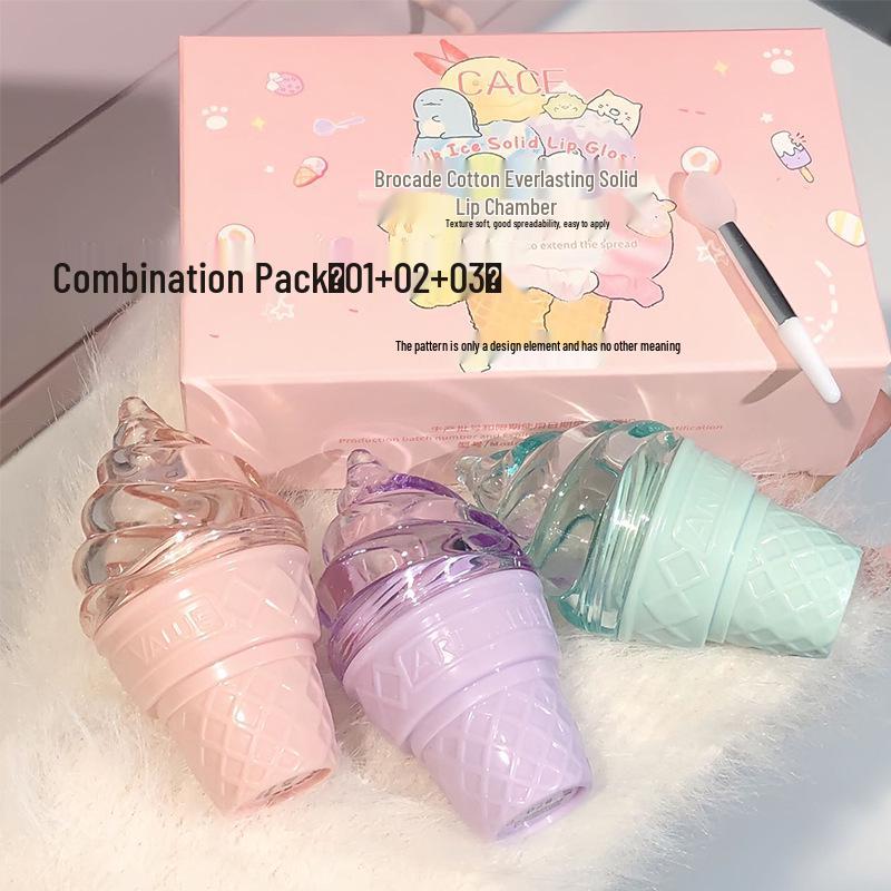 CACE Southeast Asia Shaved Ice Lip Gloss Set - Moisturizing, Anti-Cracking, Ice Cream Lipstick Three-Piece Collection