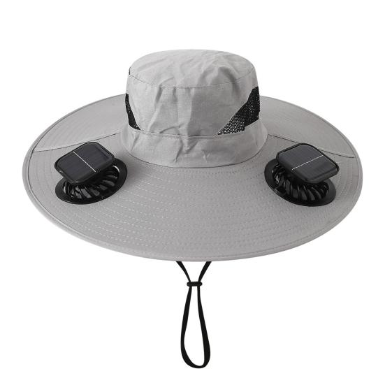 Cappello a Ventilatore Solare, Cappello da Sole a Tesa Larga UPF 50+ con 2 Ventole, Ricaricabile Solare e USB, 3 Velocità per Pesca/Campeggio/Escursionismo/Giardinaggio