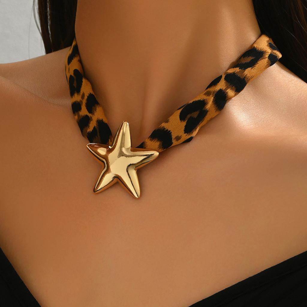 Summer Cross Necklace With Shell And Leopard Print Pendant For Women