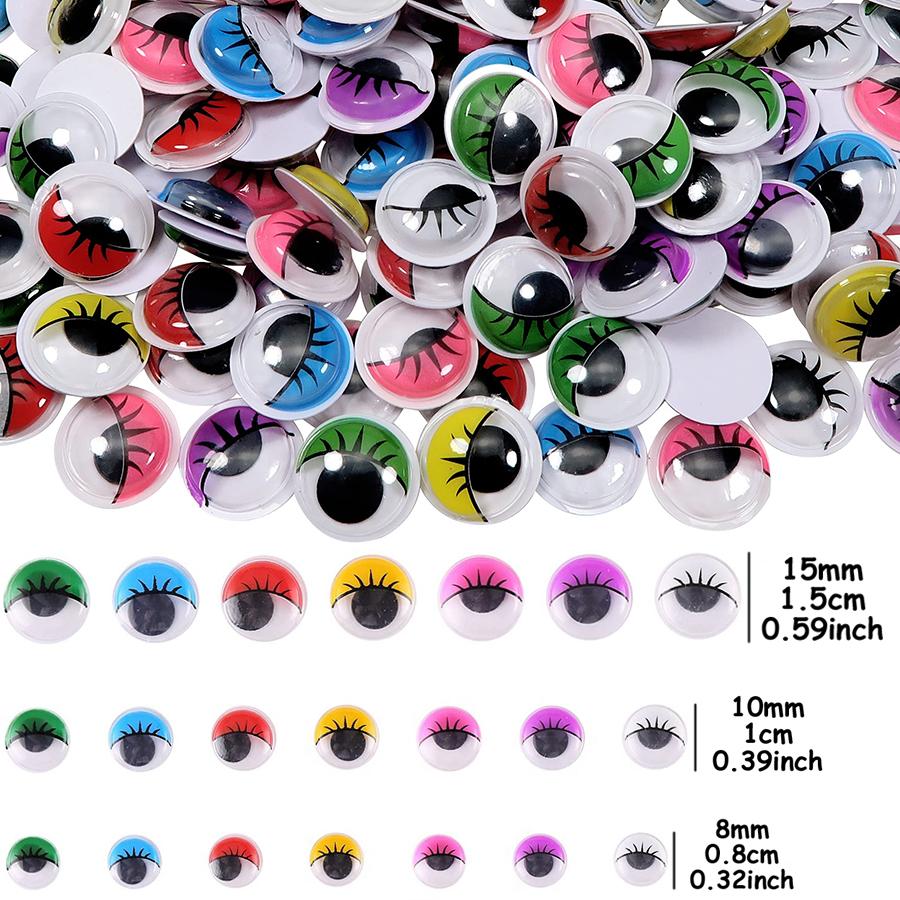 100/300/500pcs Adhesive Wiggle Eyes (0.8-1.5cm) - Colorful DIY Craft Supplies for Doll Making, Handmade Decorations, Scrapbookin