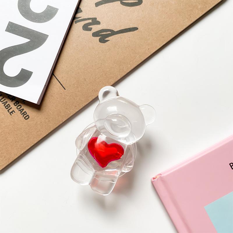 Creative Mobile Phone Airbag Bracket Transparent Love Bear Solid Color Simple Paste Retractable Airbag Mobile Phone Ring