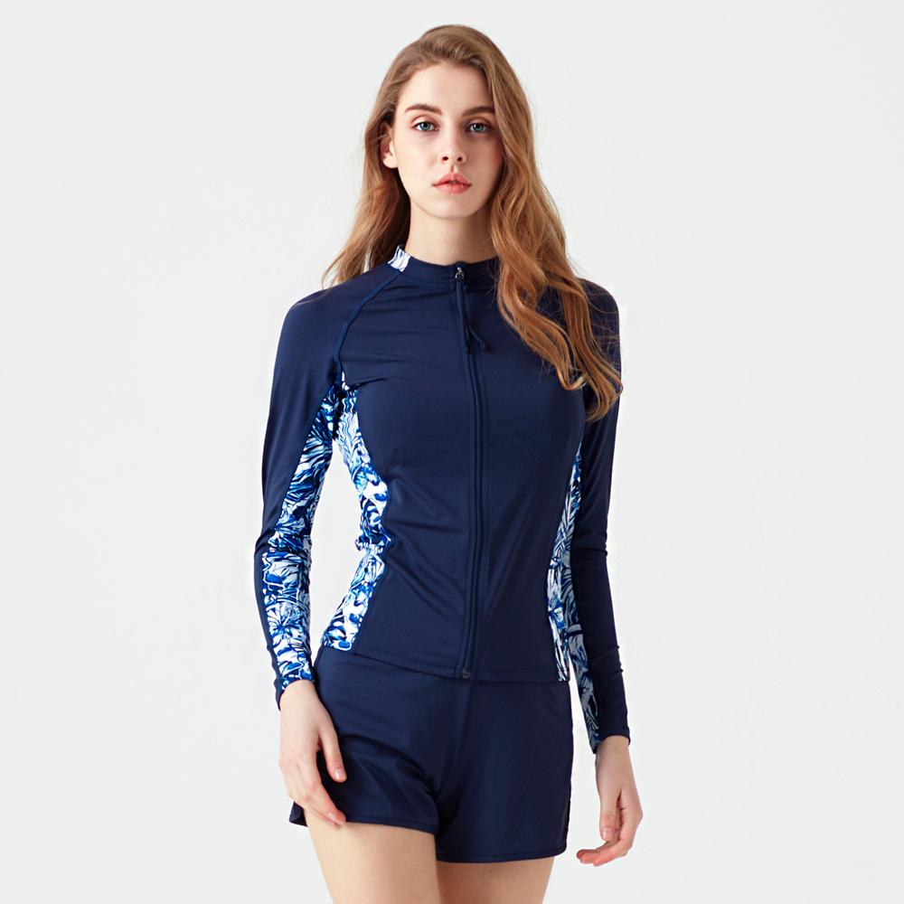 Beijigelleu Zip-Up Rash Guard Bikini Set Women'S 4-Piece Bel-R209N