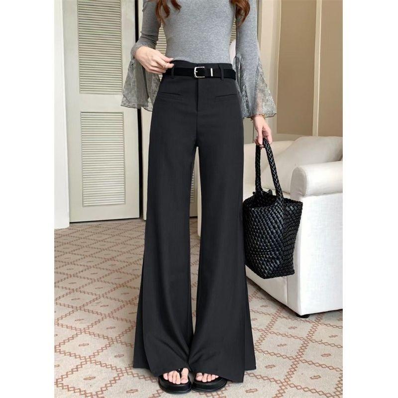 Kumikumi Advanced Simple Solid Suit Casual Pants Women Autumn Loose All-Match High Waist Drape Bootcut Trousers