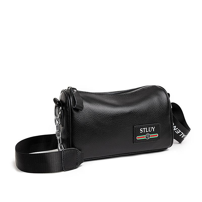 

Новая женская сумка из натуральной коровьей кожи 2025, повседневная трендовая наплечная сумка-мессенджер, женская сумка-бочонок большой вместимости чёрный