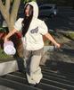 Some Place Angel Hoodie Check Contrast Detail Pocket Drawstring Puff Short Sleeve Zip-Up Hoodie [Baekmerange]