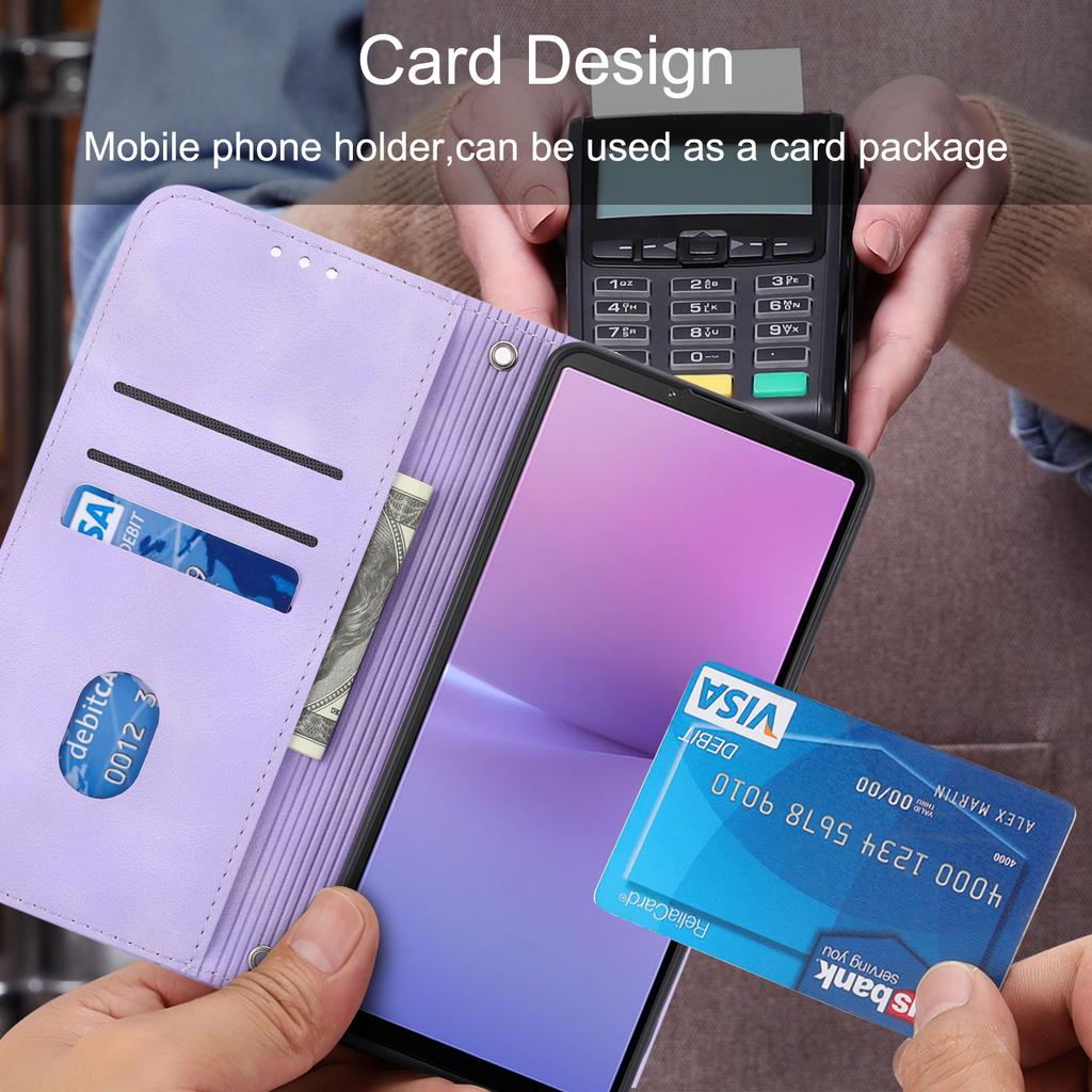 For Sony Xperia 5 IV 5G Case Imprinted Line Leather Phone Cover with Handy Strap