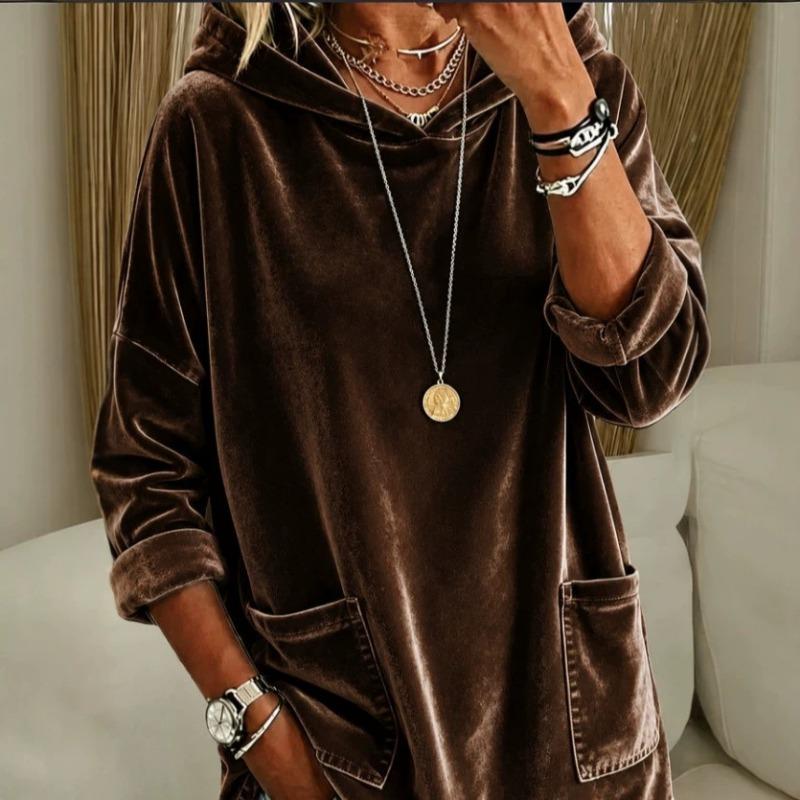 Women S Velvet Hooded Sweatshirt Loose Long Sleeve Top