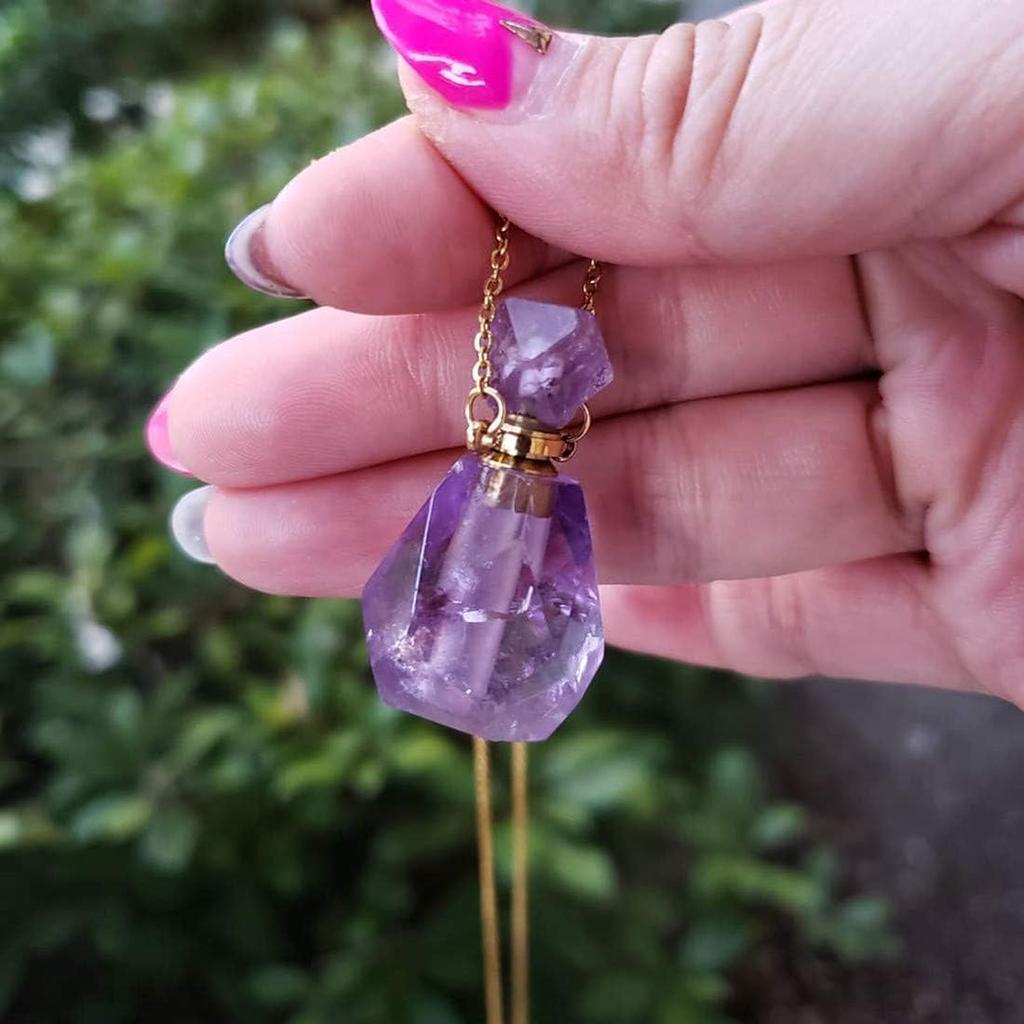 YGLINE Natural Healing Stone Essential Oil Diffuser Perfume Bottle Pendant Necklace Jewelry