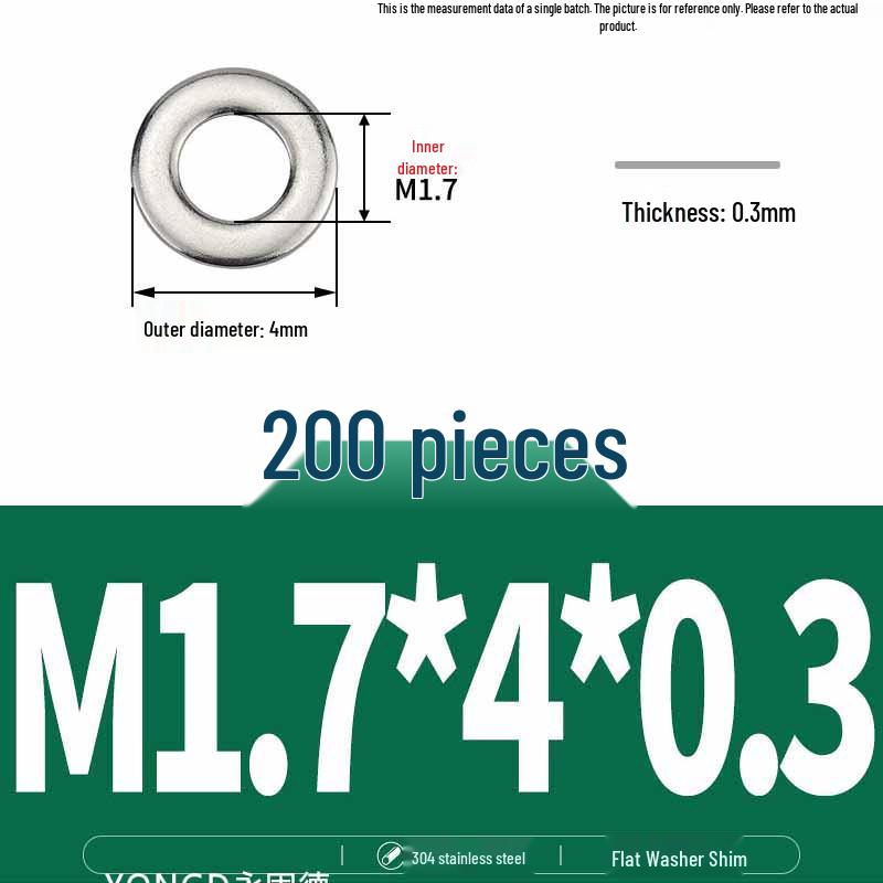 304 Stainless Steel Thickened Flat Washer / Ultra-thin Metal Gasket, Sizes M1.6-M10
