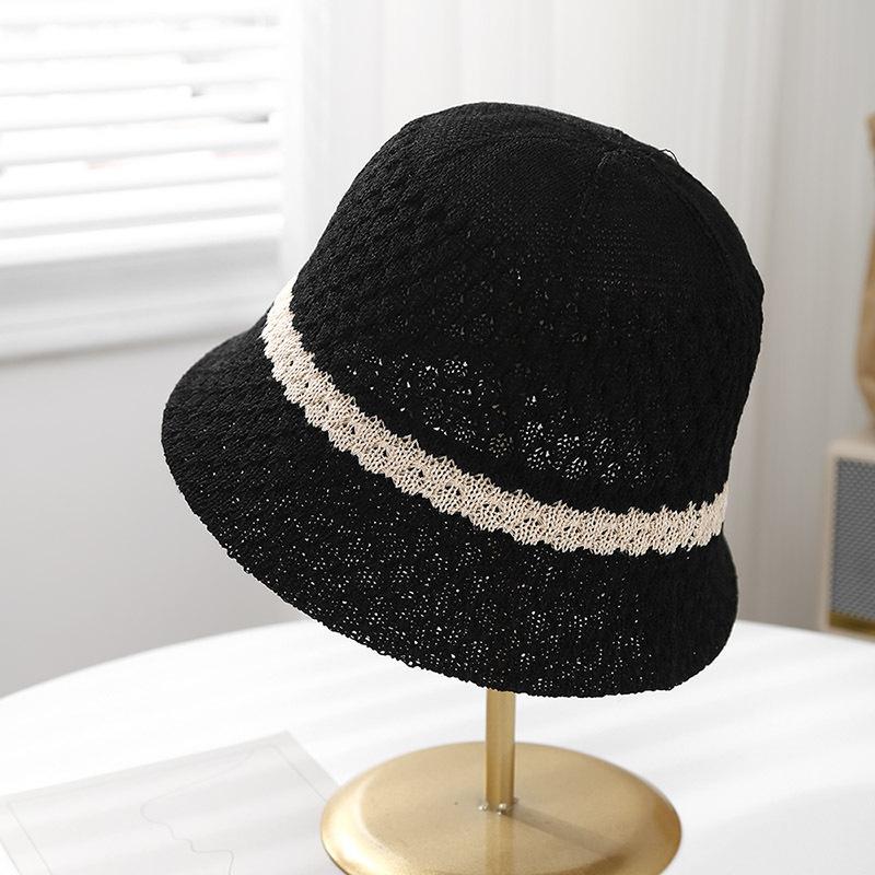 Women s Knit Bucket Hat Hollow Weave Sun Protection Fisherman Cap Retro Beach/travel/urban Summer Sun Hat Breathable Sunshade 56-58cm
