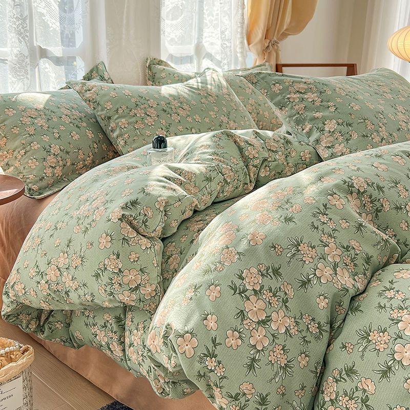 Pastoral Style Ins Style Duvet Set Bedding Set Small Floral. Warm And Thickened  Double-layer Washing Cotton Bed Sheet And Duvet