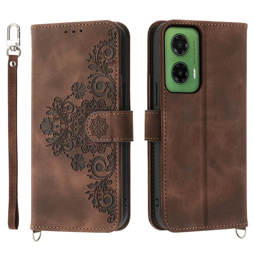 For Motorola Moto G35 5G Case Flower Pattern PU Leather Wallet Phone Cover with Strap