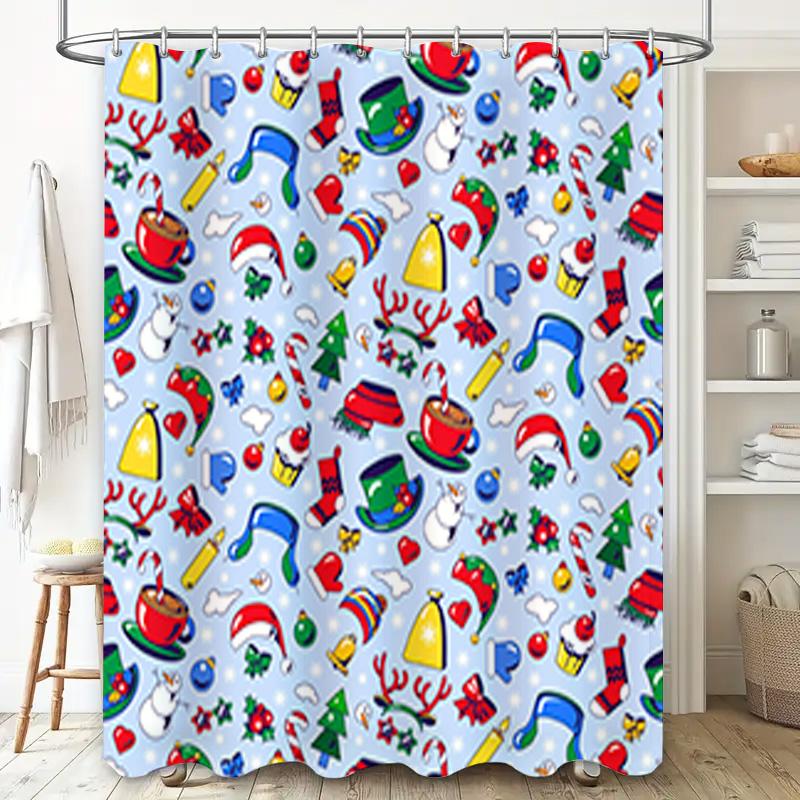 Christmas-Themed Shower Curtain With Colorful Holiday Designs For Bathroom Decor Waterproof Fabric, Easy Installation (180X245Cm