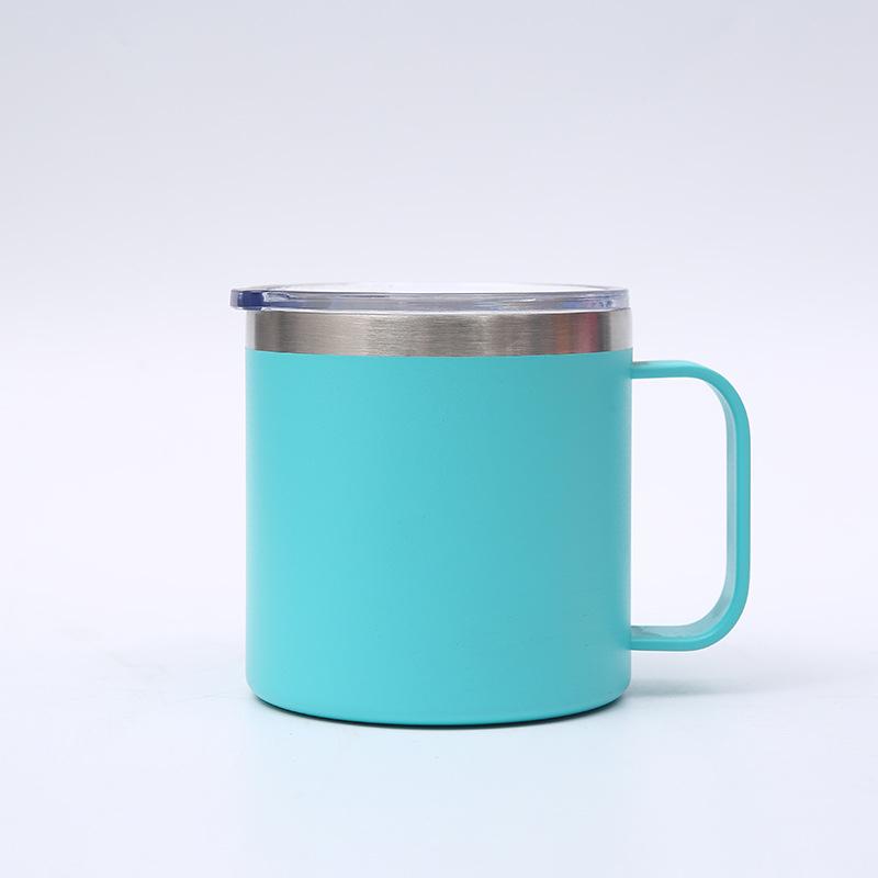 Custom Print Logo Vacuum Insulated 12oz Coffee Mug Cups with Handle Colorful Double Wall 14oz Sliding Lid Tumbler