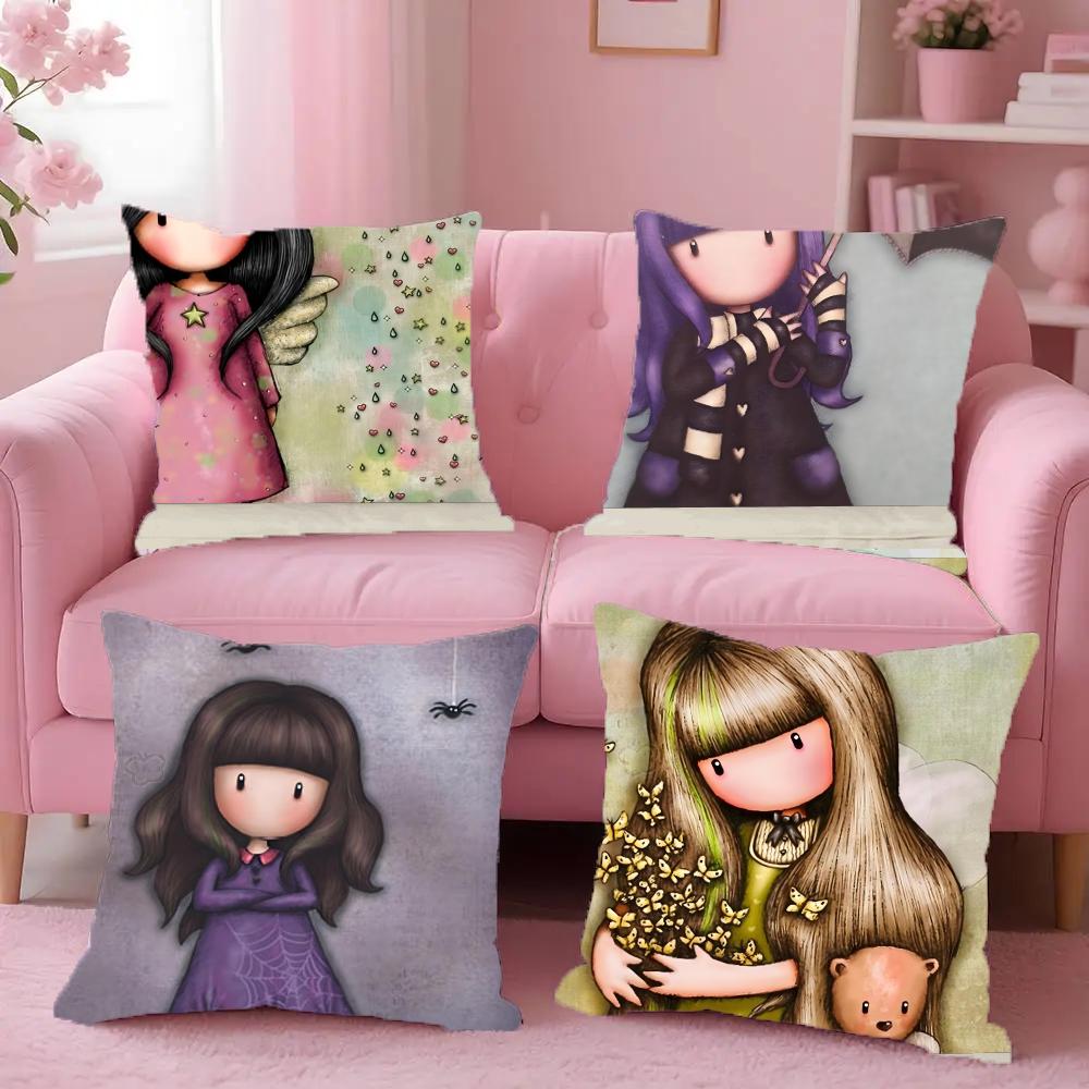 Cartoon S-Santoro Gorjuss Pillow Case Anti-Dustmite Pillowcase Invisible Zipper Silky Short Plush Sofa Cushion Cover