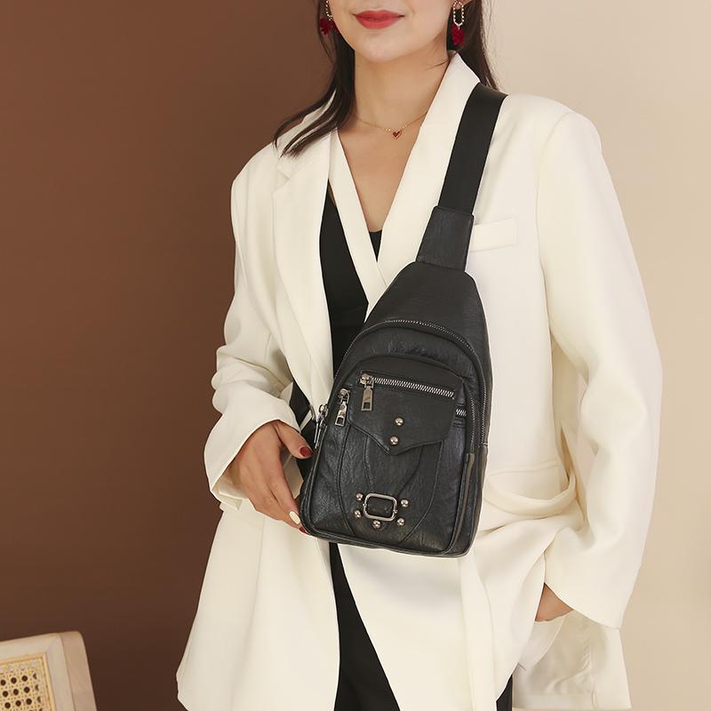 Women's Vintage Chest Pack Retro PU Leather Shoulder Crossbody Chest Bags Women Messenger Pouch Female Handbags Designer