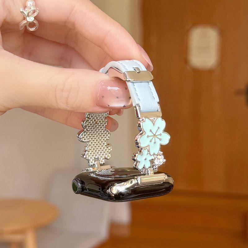 Dressy Leather Band for Apple Watch Band 49 46 45 44 42 40 38mm Bracelet Slim Flower Strap Wristband for iWatch S11 10 9 8 7 6 5