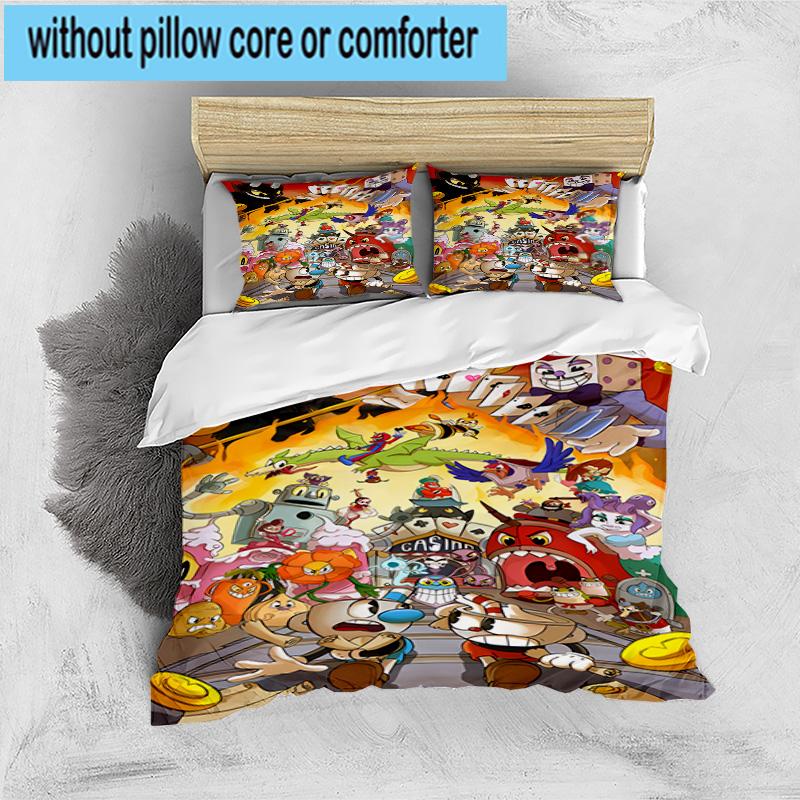 3PCS Adventure In The Cup-head 3pcs Bedding,Including 3PCS Duvet Cover And 2pcs Pillowcases Perfect for Christmas,Ideal for Bedroom, Dormitory