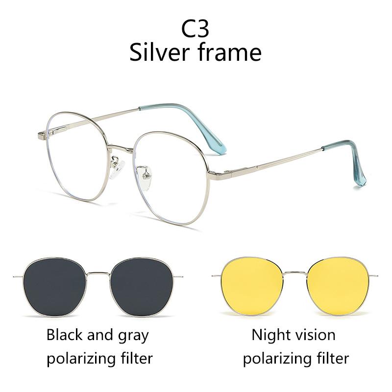 3 In 1 Metal Oval Frame Magnetic Attraction Suitable Prescription Glasses Frames Polarized Clips Sunglasses Two-In-One Lensed