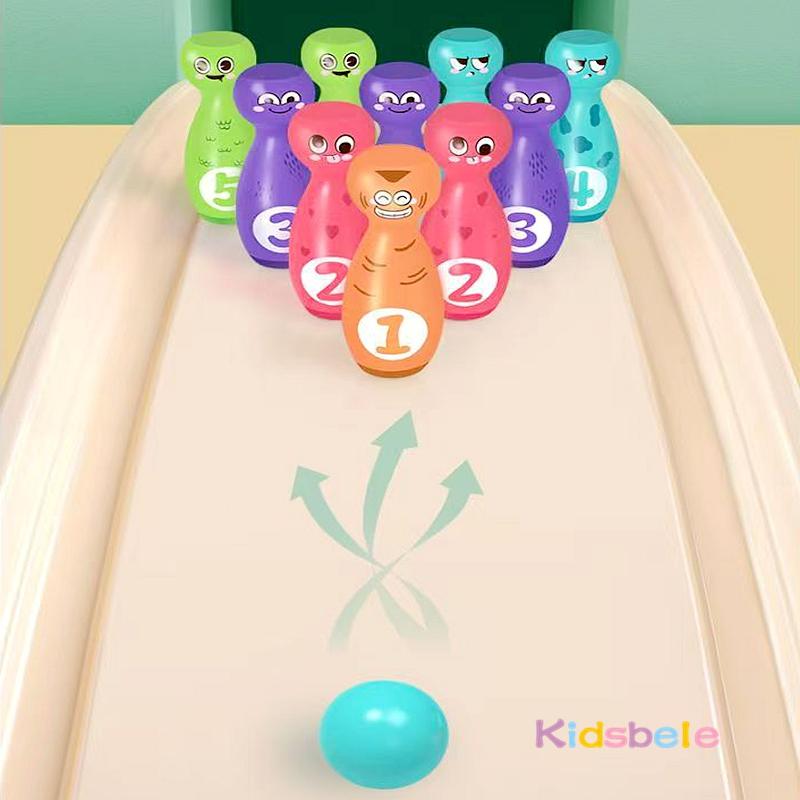 Kids Cartoon Bowling Set Cute Emojis Bowling Pins With 5 Numbers Toddlers Interactive Indoor Sports Toy Family Lawn Yard Game