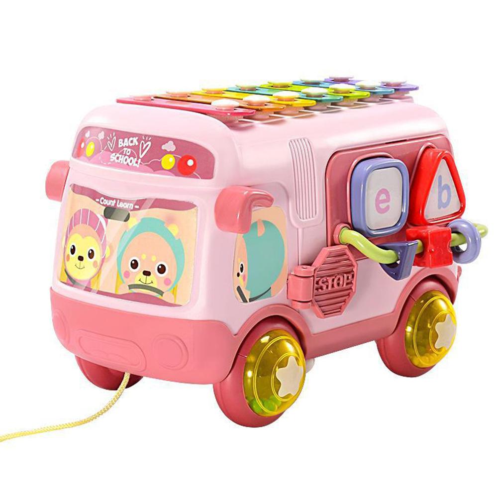 Bus Toys Multi-functional Rattle Puzzles Knocking Piano Drag Bus Early Educational Toys Gifts For Boys Girls